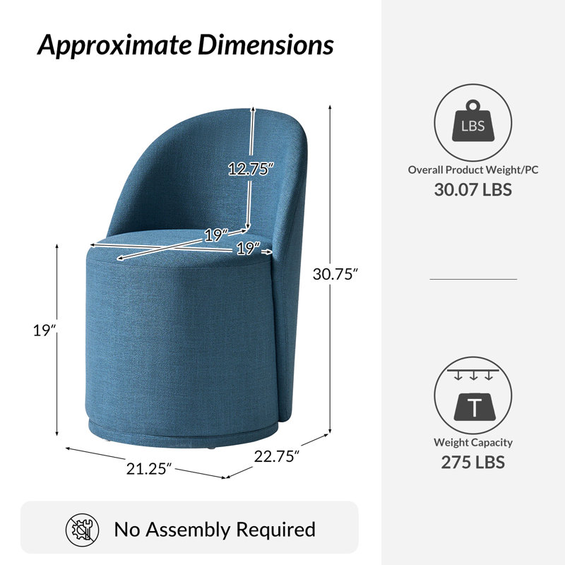 Clester Modern Upholstered Fully Assembled Swivel Dining Chair, Navy