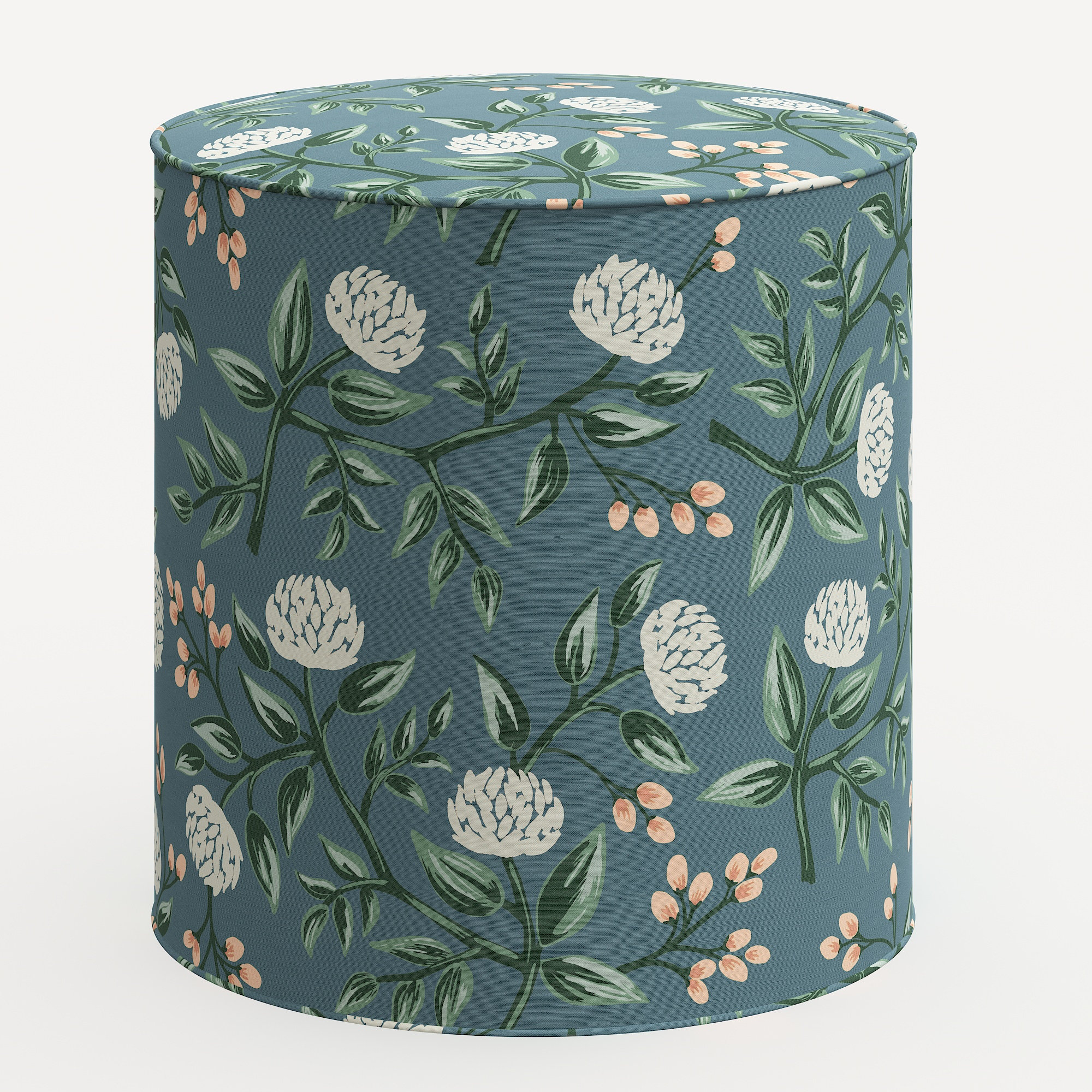 Rifle Paper Co. x Cloth & Company Billie Ottoman, Emerald Peonies Linen Blend