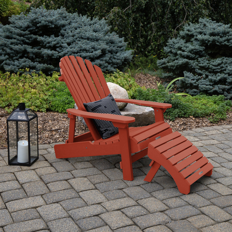Chaise Adirondack pliante en plastique avec repose-pieds Anette, Rouge rustique