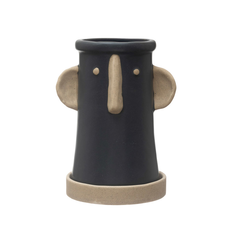 Stoneware Face Planter with Saucer
