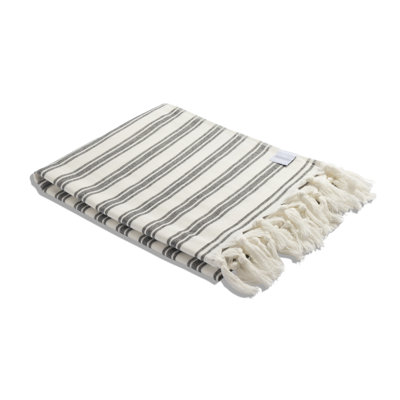 Chanyah Bask Turkish Bath Towel with Terry Cloth Lining, Luxe Striped Beach Fouta, 100% Organic Cotton , 68” x 37”
