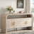 4-door Elegant Console Table With Natural Embossed Texture, Curved Edge And Metal Handles-1375472987