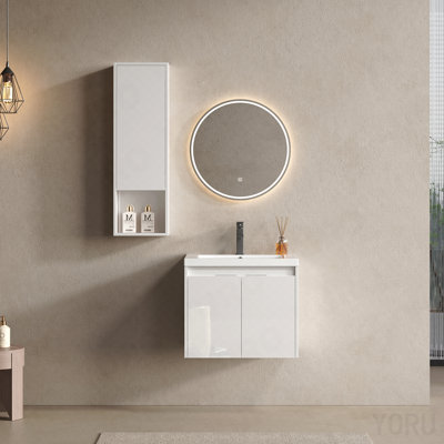 24" Bathroom Vanity With Resin Sink , 2-Soft Close Doors And 1-Wall Cabinet, Float Mounting Design, Glossy White, Plywood(Kd-Packing)