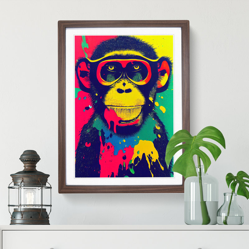 XV1022-3345X Painted Monkey No.2 Abstract - Single Picture Frame Painting, 34cm H x 25cm W x 2cm D, Walnut