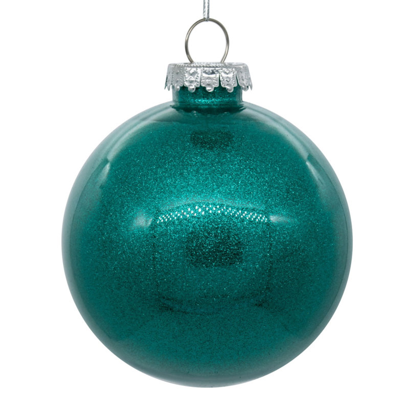Ornement en forme de boule intérieure transparente avec paillettes, Bleu sarcelle