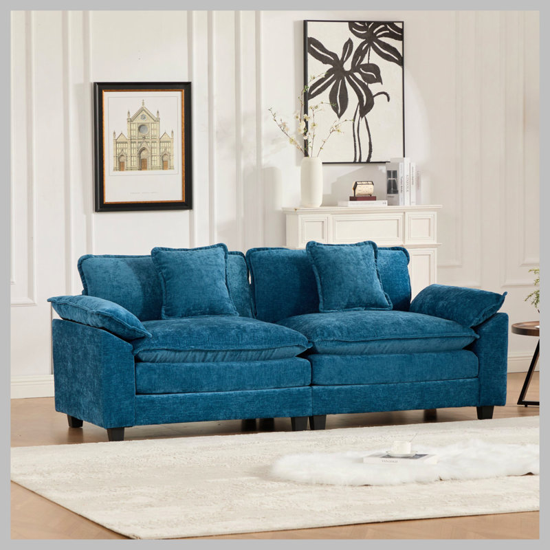 Canapé en chenille 2 places, Bleu, H 33,1 po x l 81,9 po x P 30,3 po