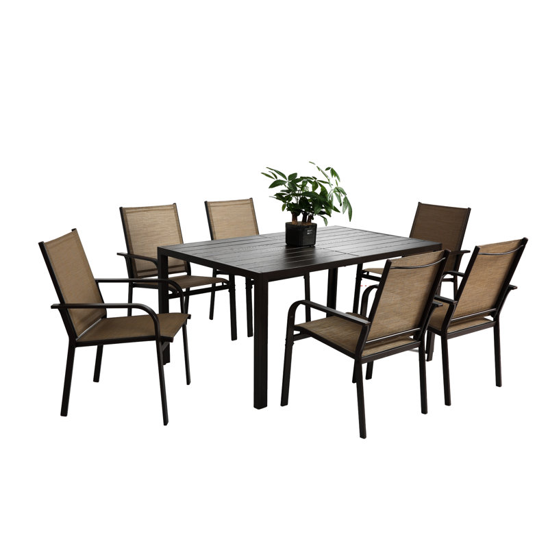 Ensemble de salle à manger de patio 7 pièces - Table rectangulaire brune et 6 chaises pour des moments de convivialité sur la terrasse