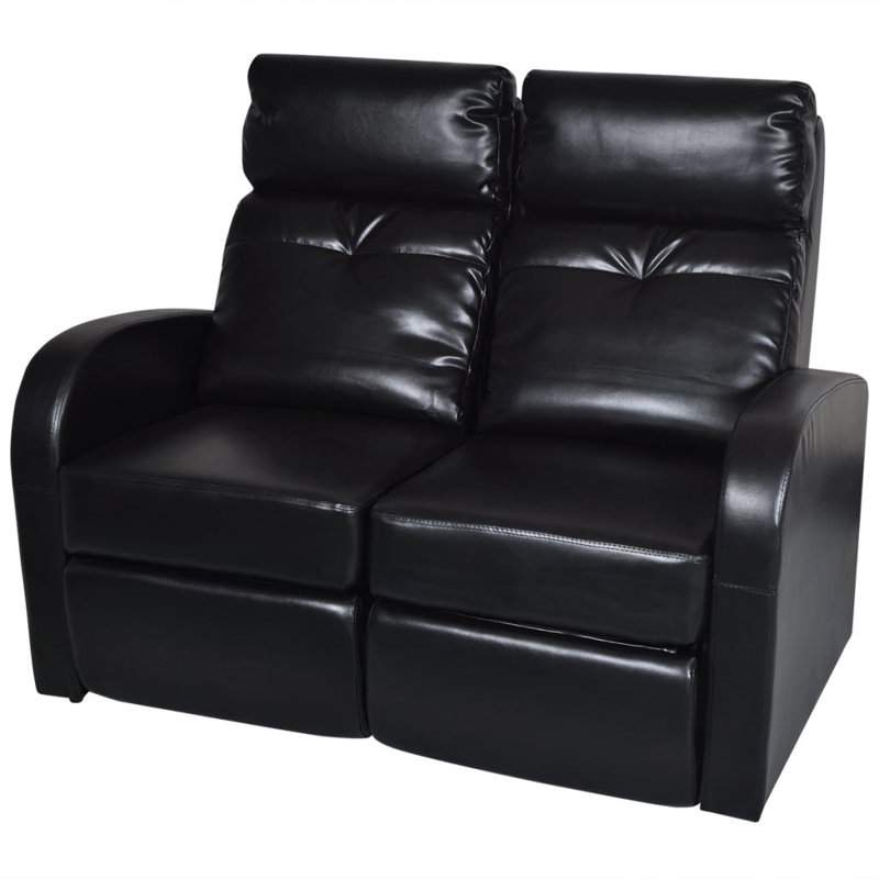 2-Seater Home Theater Recliner Sofa White Faux Leather, White Faux Leather