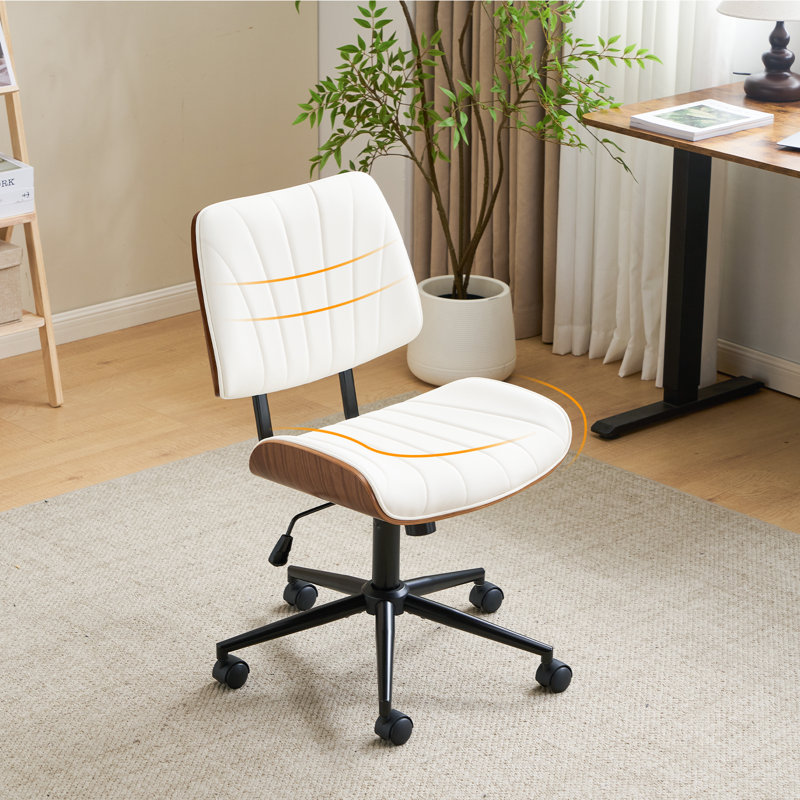 PU Trapezoid Curved Back Swivel Office Chair, Beige