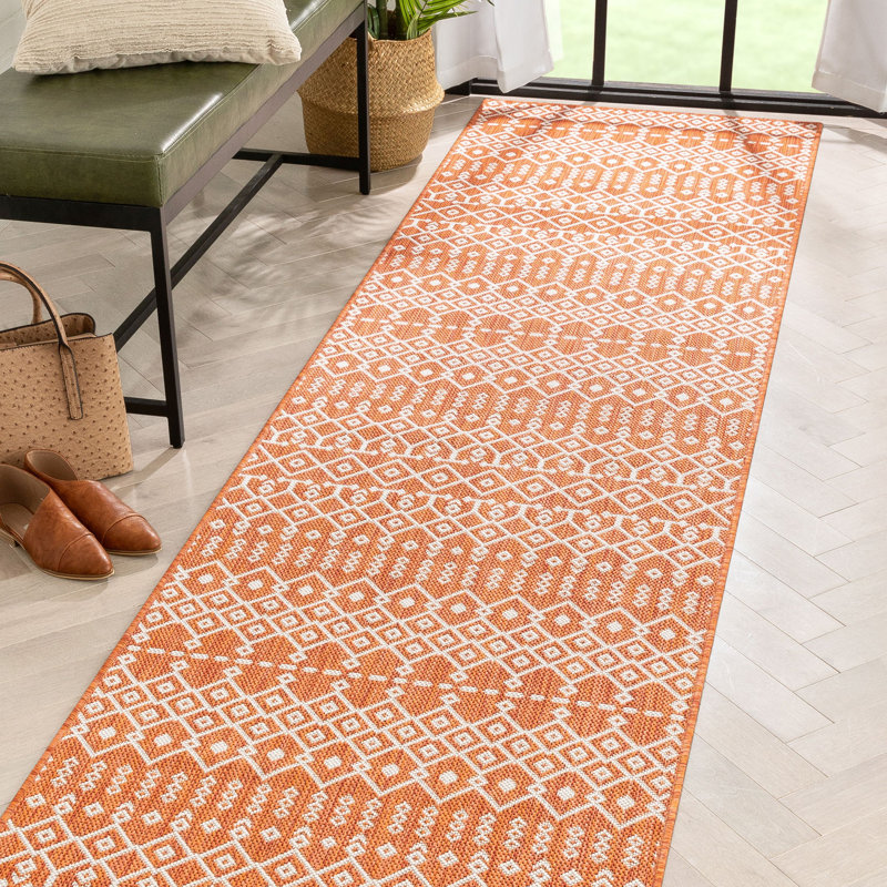 Tapis intérieur / extérieur orange Marshanna, Tapis de couloir 2 pi 7 po x 9 pi 10 po