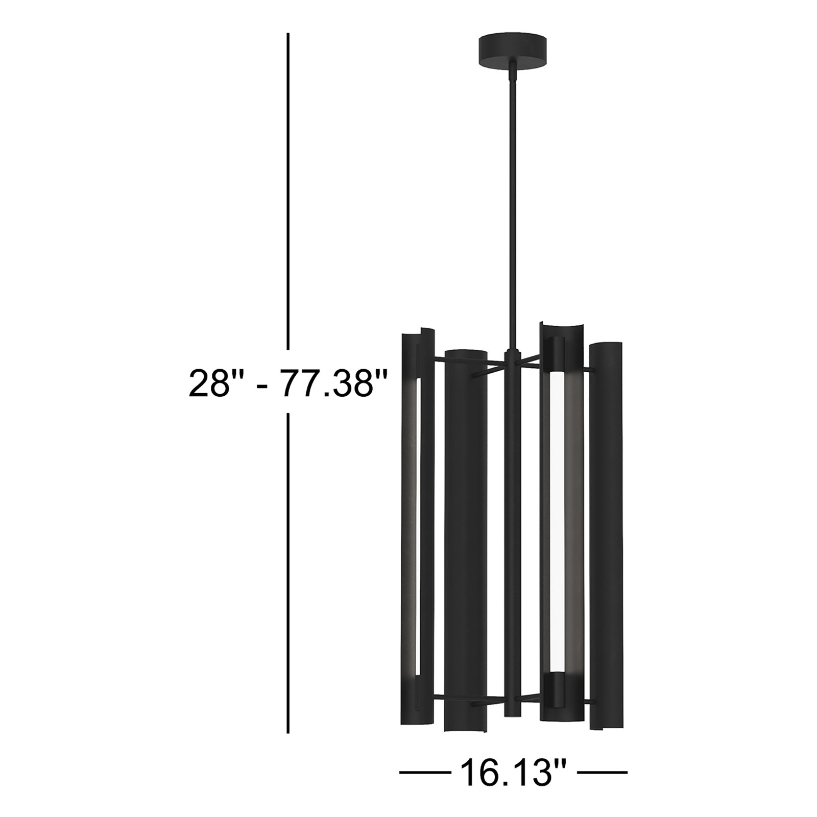 Acrylic Steel Dimmable LED Pendant, Midnight Black, 28" H x 16.13" W x 16.13" D, 4