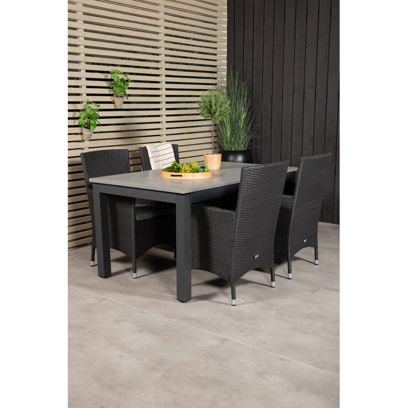 Jayesh 4 - Person Patio Dining Set with Extendable Rectangular Table, Black/Grey, 75cm H x 160cm W x 100cm L