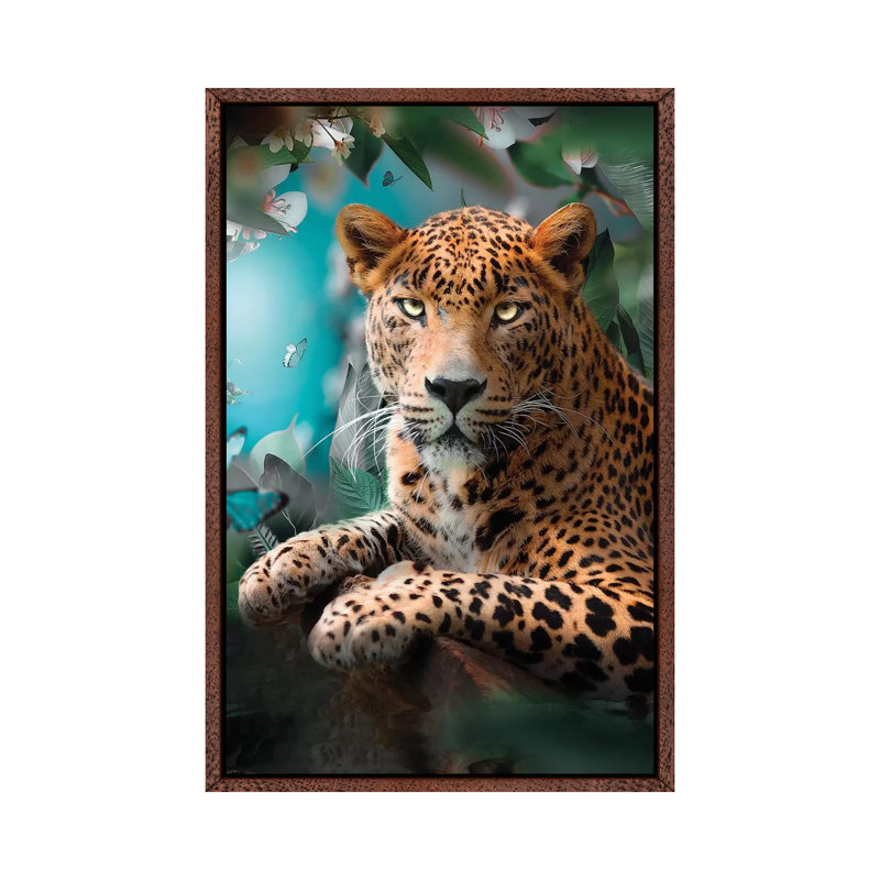 The Colourful Leopard 1 Piece Wall Art on Canvas, 66.04 cm H x 45.72 cm W, Classic Brown Wood Framed