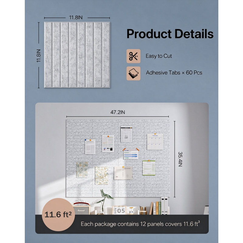 12 Pack Acoustic Wall Panels with 60 Pieces Self-Adhesive Mounting Tape, High Density Sound Absorbing Panels, 30 x 30 x 0.9cm for Recording Studio, Gaming Room, Office & Live Streaming