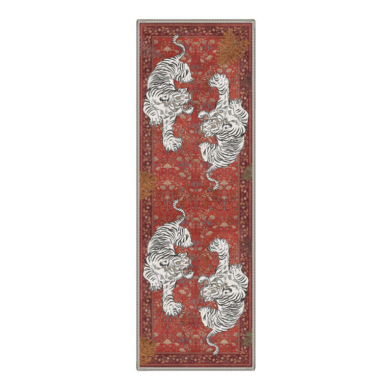 Tapis lavable à la machine avec envers antidérapant Teiarra, Red, Tapis de couloir 2 pi x 6 pi