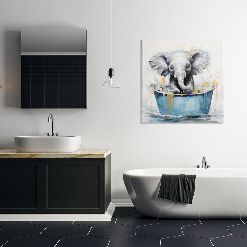 «Bathing Baby Elephant Canvas» par Lazar Studio, H 30 po x l 30 po
