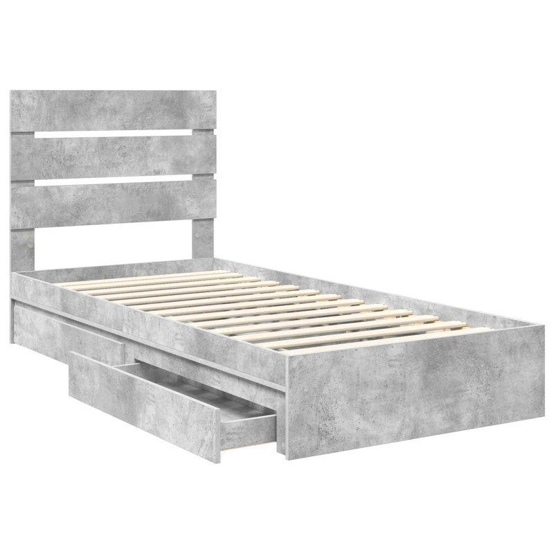  Bed Frame With Drawer Sonoma Oak 90 X 190 Cm Engineered Wood, Single (3'), Concrete Grey
