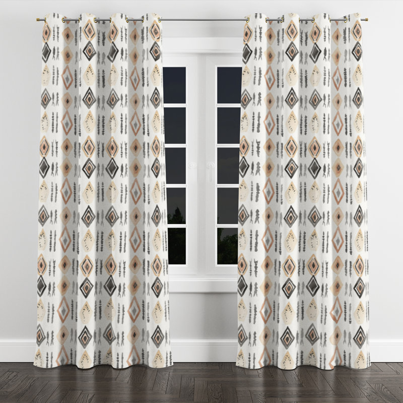 Moroccan Curtains for bedroom - Classic Boho Bahij Grommet Curtain - 1 Panel, Gold Grommets, 52" W x 90" L
