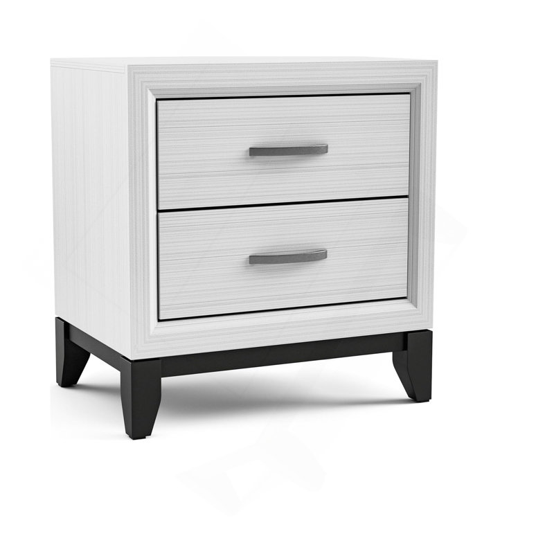 Two Tone Design 1Pc Nightstand Two Drawers Wooden Legs White Finish Bedroom Furniture, White