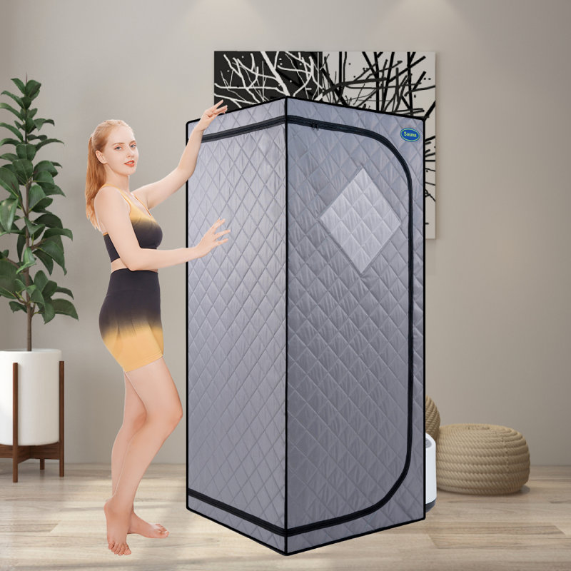 Tente de sauna à vapeur grise portative pleine grandeur - Spa personnel, avec générateur de vapeur, télécommande, fauteuil pliable, minuterie et raccord de tuyau en PVC Facile à installer. Chauffage rapide, avec certification FCC
