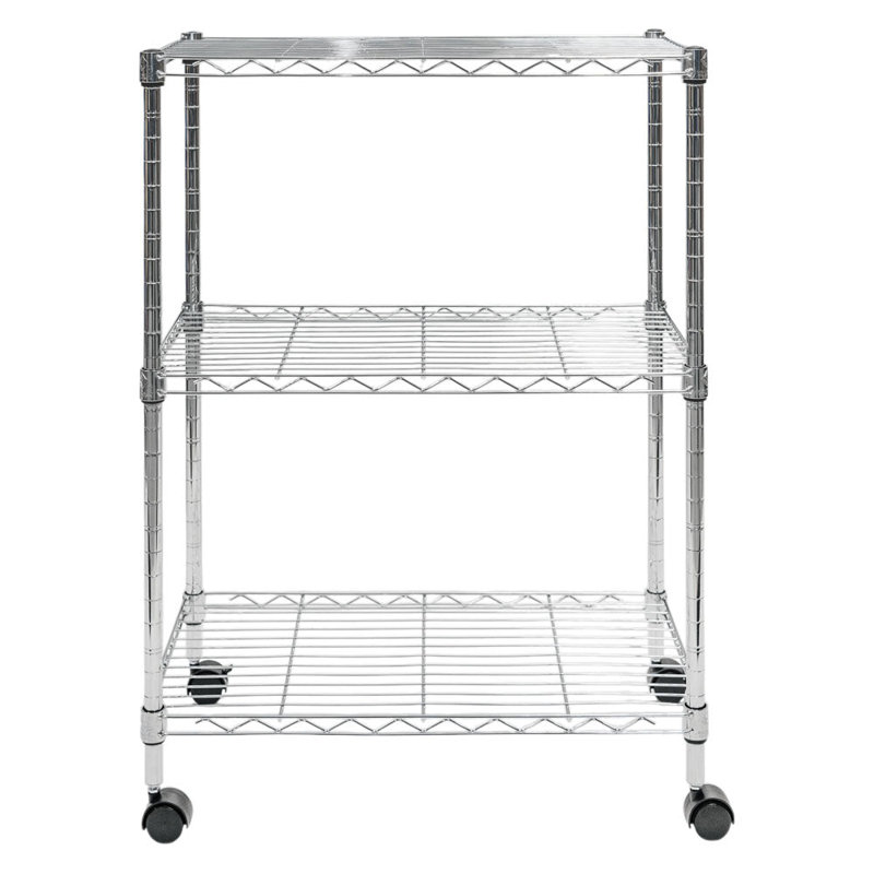 3-Tier Chrome Wire Shelving With Wheels, Standard Duty - 14"D X 24"W X 32"H