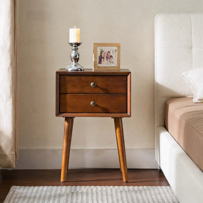 Table de chevet avec 2 tiroirs, petite table d'appoint avec rangement, noyer