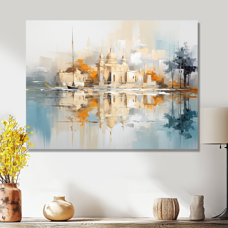 Eastern City Golden Sunset - Art mural de bâtiments de la ville, Pas de métal encadré, H 24 po x l 32 po x P 1 po
