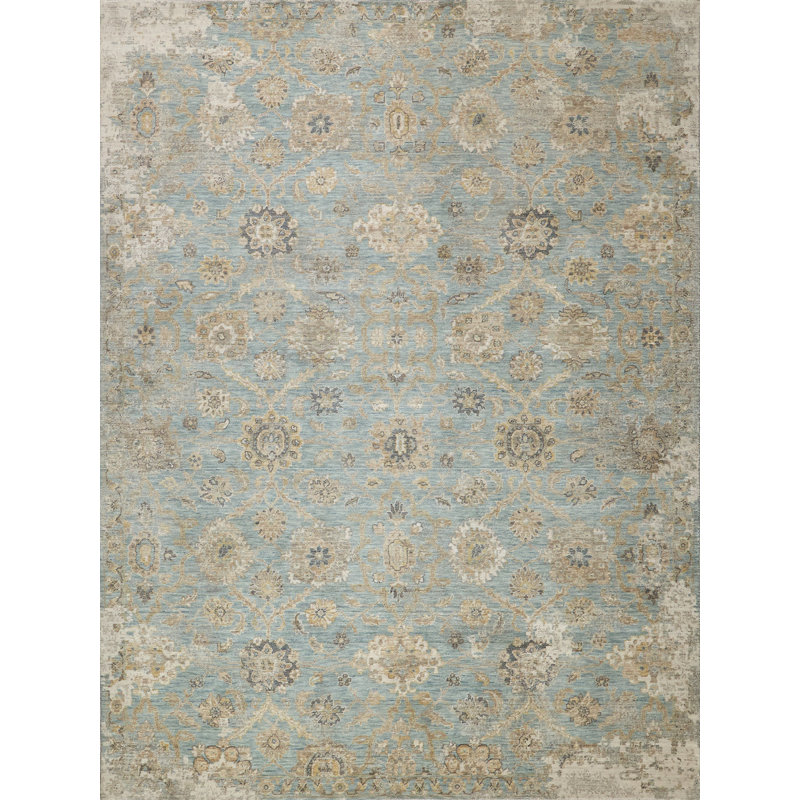 Artisan Power Loomed Wool/Nylon Oriental Area Rug in Light Blue/Tan/Black, Rectangle 9' x 12'