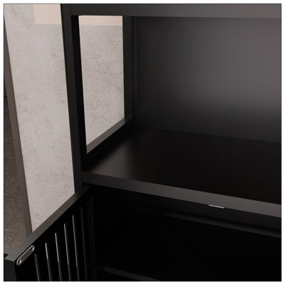 Black Bamboo Storage Cabinet, Separate Bathroom Cabinet With 2 Doors, Floor Cabinet Organizer For Living Room, Kitchen, Entrance