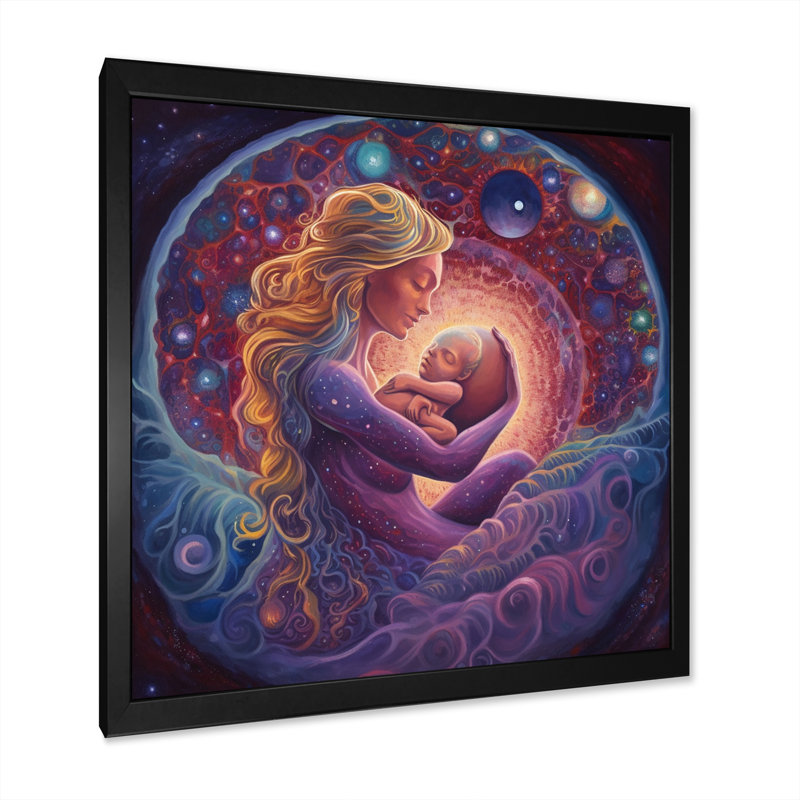 «Divine Dreams Sun Rising Cosmic Forest River I», reproduction sur toile, Cadre simple noir, H 30 po x l 30 po x P 1 po