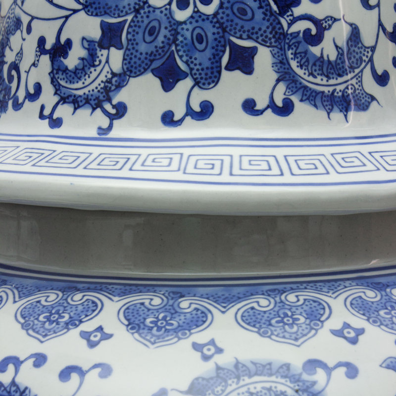 Timeless Chinese Temple Jar, Blue Floral, 24"