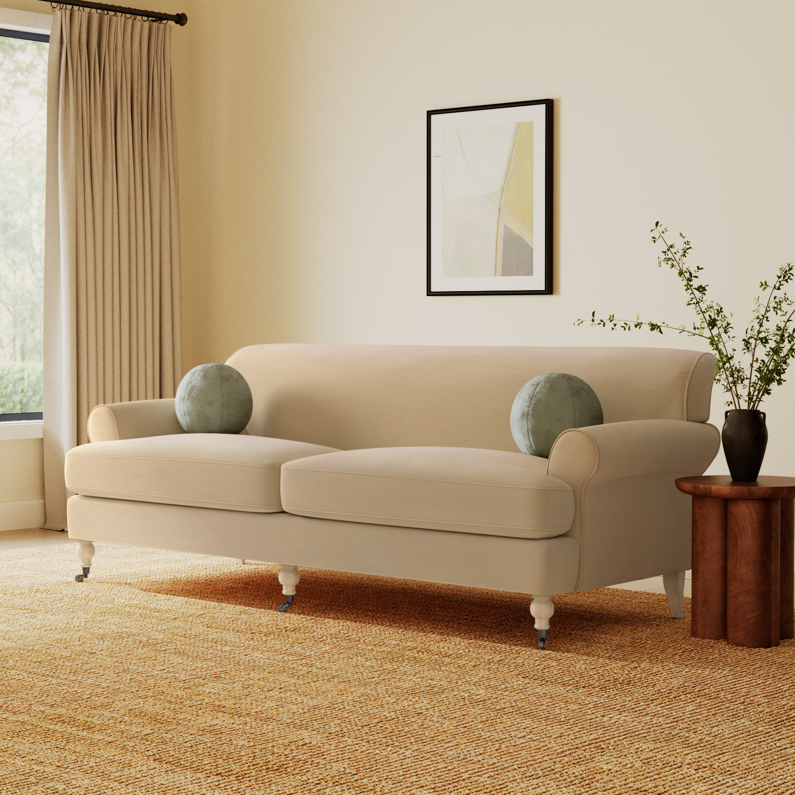 Harbor 88'' Upholstered Sofa, French Beige Velvet