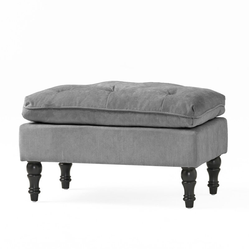 Repose-pieds rembourré avec plateau-coussin et pieds en bouleau Gourav, Gris