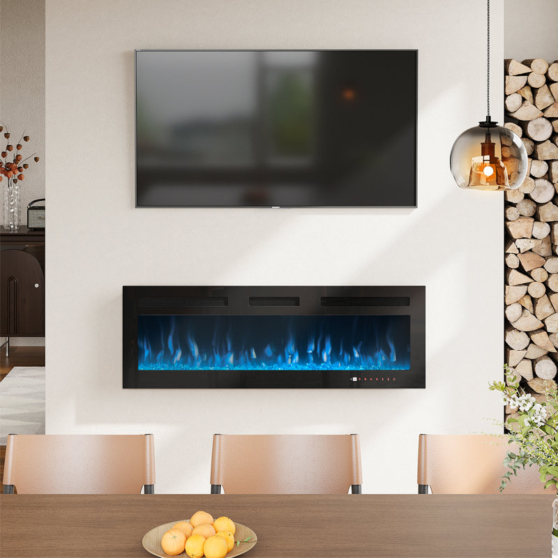 Foyer électrique encastré et mural Acoidan, H 16,9 po x l 40 po x P 4,1 po, Noir