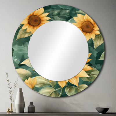 Green Garden - Tournesols abstraits, collage I - décoration murale miroir floral - imprimé sur métal