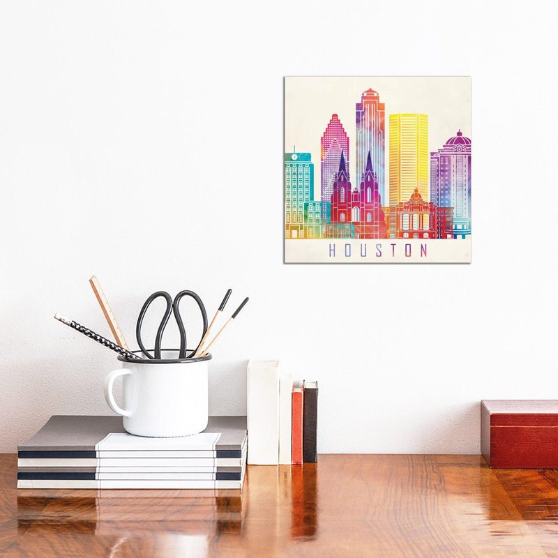 Houston Landmarks Watercolour Horizontal by Paul Rommer - Wrapped Canvas Painting, 30.48cm H x 30.48cm W x 1.91cm D