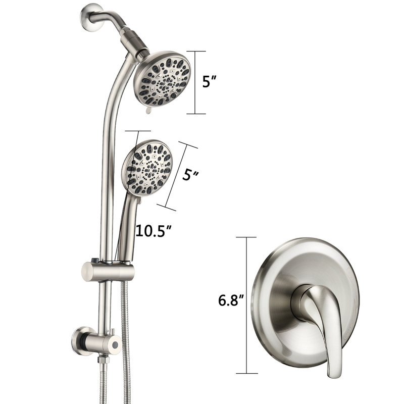 7-setting Dual Shower Head System With Drill- Stainless Steel Slide Bar And Adjustable Spray Pattern 59-inch Hose Rod Heads