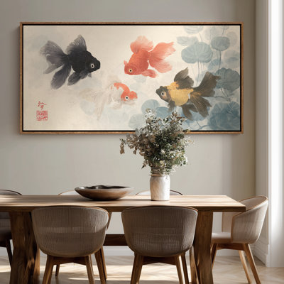 Extra Large Japanese Goldfish and Lotus Pond Print Wall Art