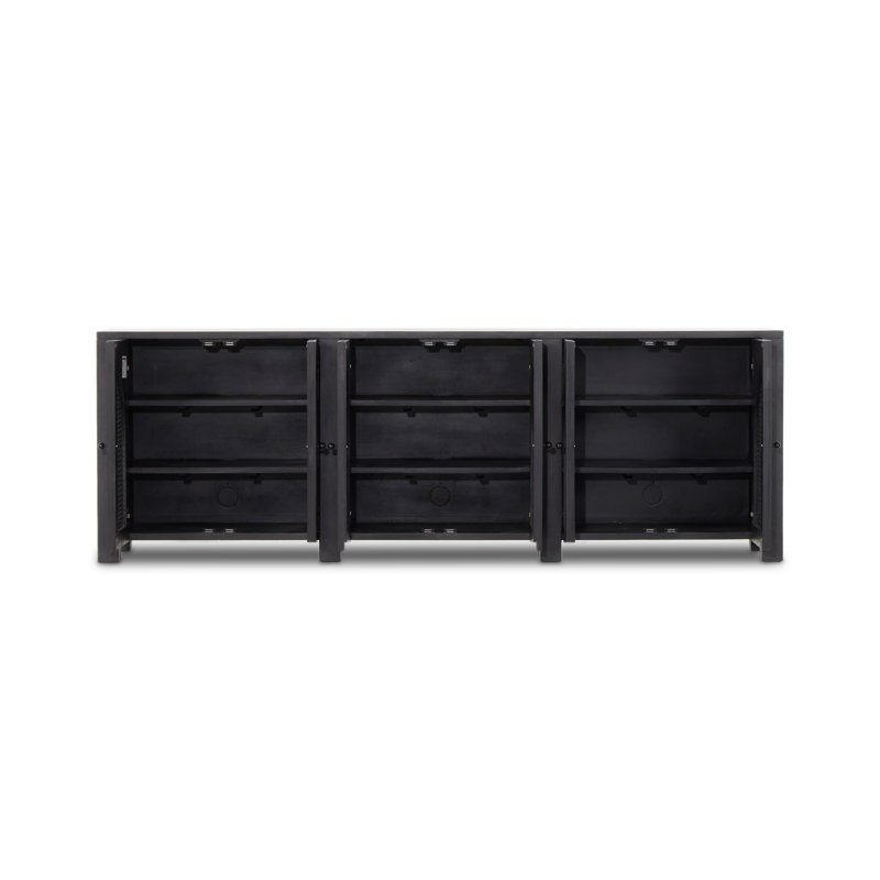 Silfa 98'' Black Mango Wood Sideboard with Arch Doors