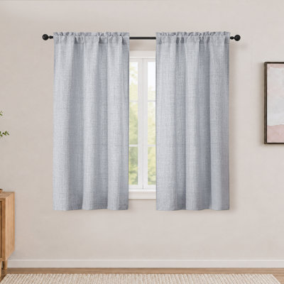 Grey Short Curtains for Small Window 45 Inch Length 2 Panels Set for Bedroom Living Room Bathroomt Cabinet Basement, Light Filtering Textured Short Kitchen Curtains Over Sink,  30" W by 45" L