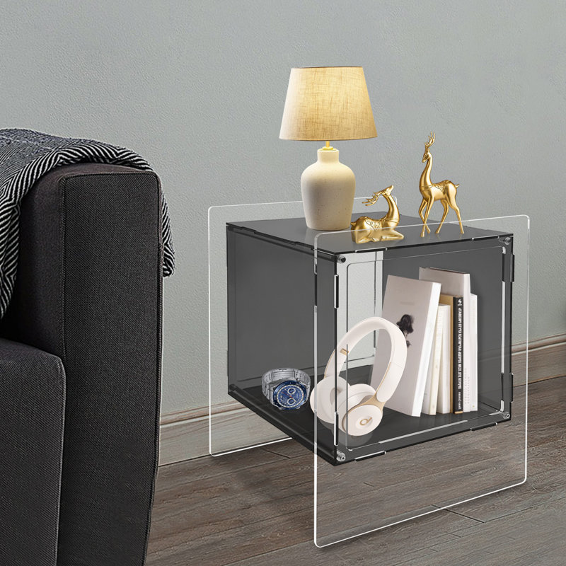 2 Tiers Acrylic Bedside Table With Open Storage Shelf, Black