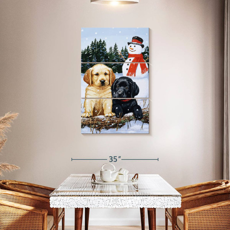 Chiots Brampt Lab avec bonhomme de neige, H 45 po x l 28 po