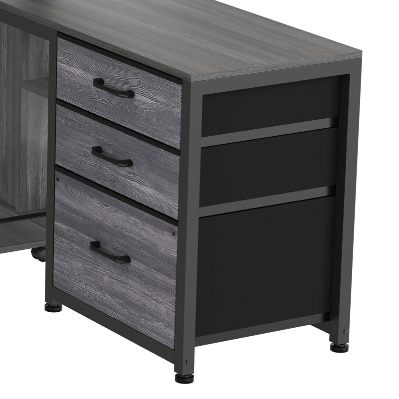Bureau assis-debout électrique en forme de L Aderyn 63'', bureau à hauteur réglable avec prises électriques et 3 tiroirs de rangement