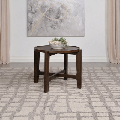 Table de bout ronde en bois massif brun foncé