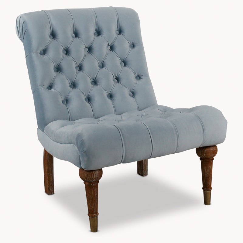 Dasheil Upholstered Slipper Chair, Light Blue, Brown