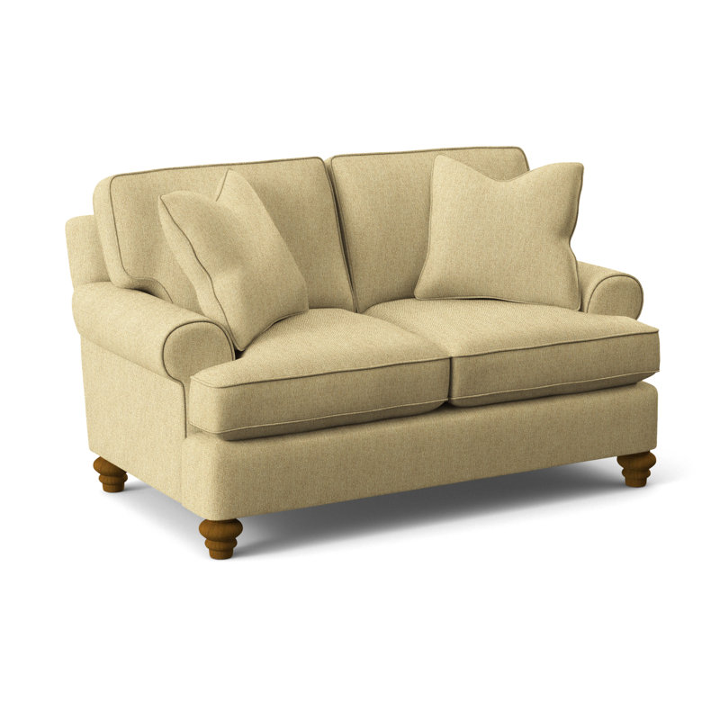 Lowell Upholstered 60'' Loveseat, Havana Finish, Elite Dove Linen