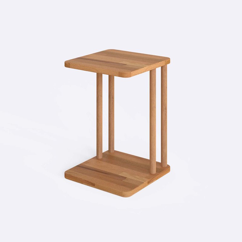 Table d'appoint Crest, table d'appoint en forme de C en bois de hêtre massif pour le salon et les petits espaces