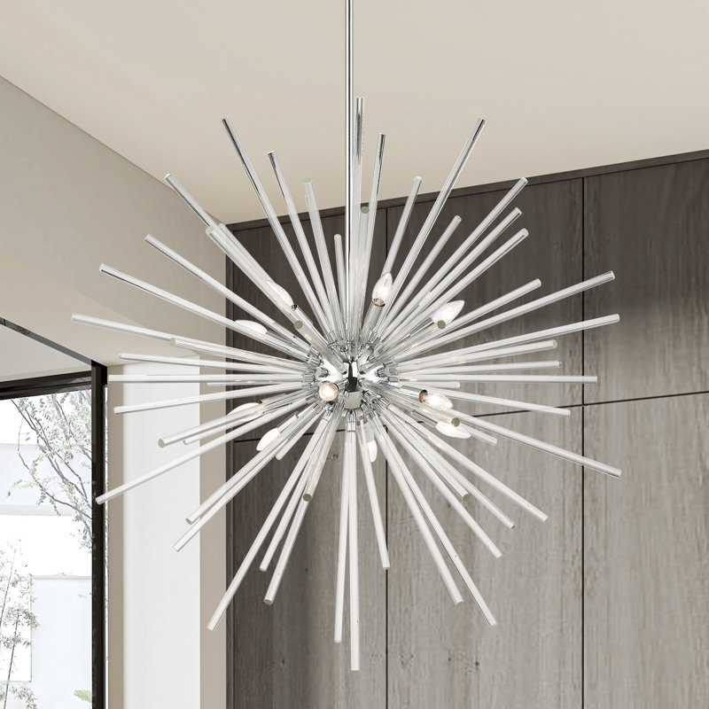Lustre tambour sphérique 12 lumières Kahmora, Chrome poli, 16