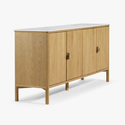 Buffet olive 4 portes, plateau en marbre Carrera