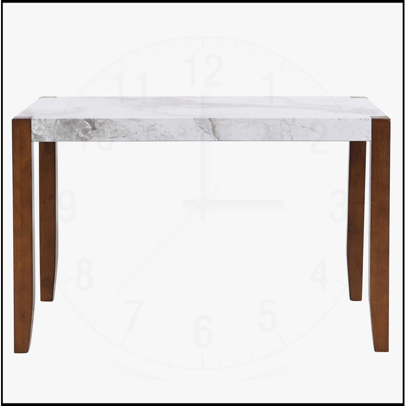 Table de salle à manger rectangulaire en faux marbre avec pieds en bois massif, facile à assembler pour une décoration élégante et fonctionnelle